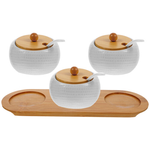 1Set Ceramic Condiment Containers White Kitchen Seasoning Jars
