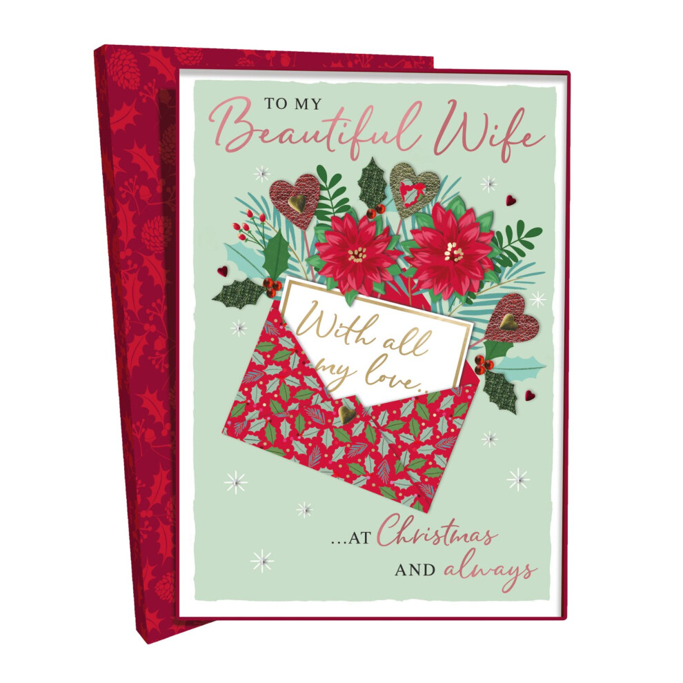 Second Nature Beautiful Wife Christmas Card Boxed Luxury Lavish Embellished A4 Keepsake Card