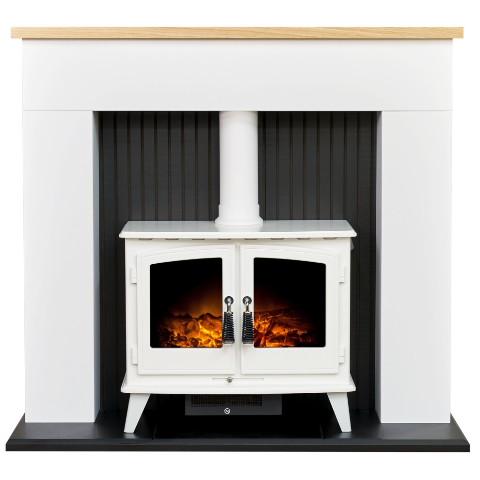 Adam Innsbruck Stove Fireplace In Pure White With Woodhouse Electric Stove In White, 45 Inch White,Black
