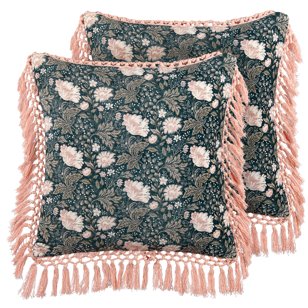 Set of 2 Decorative Cushions PARROTIA Velvet 45 x 45 cm Teal Floral Pattern-image-OPC-PCWHCQX-NEW