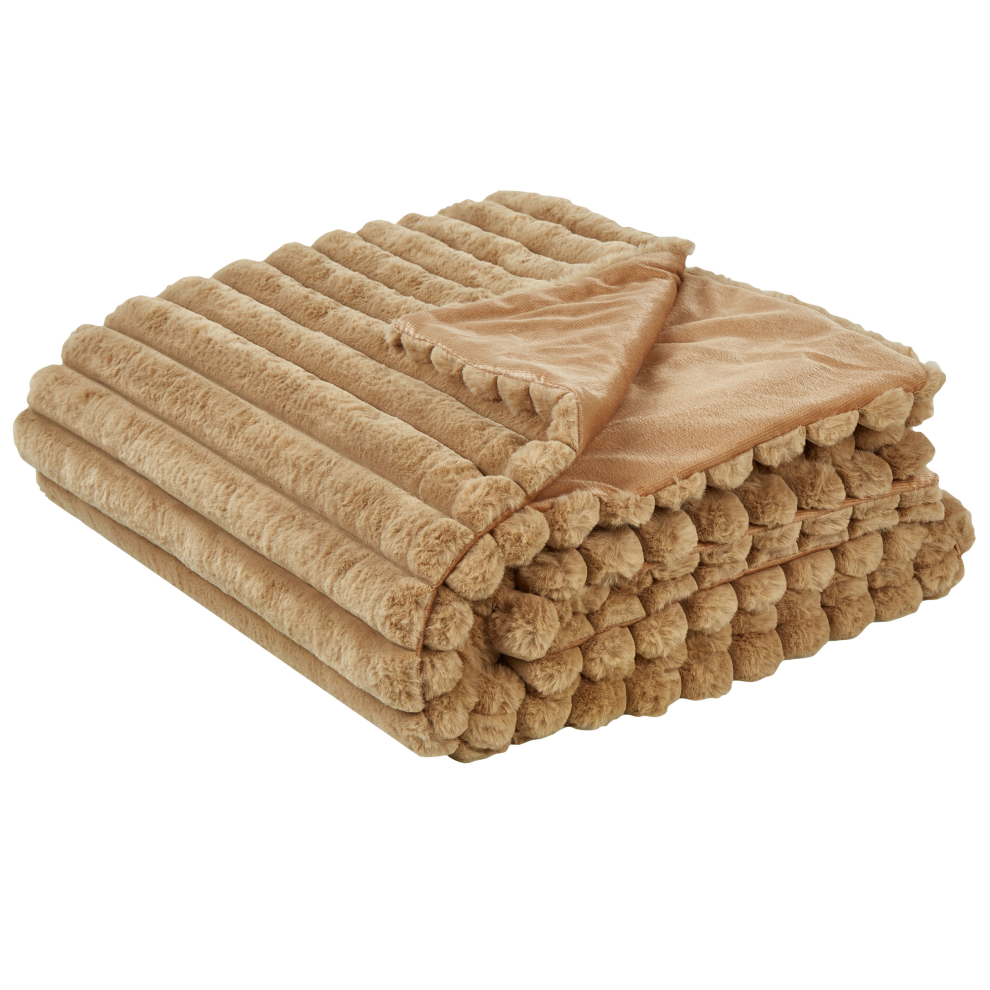 Beliani Bedspread Rakya Faux Fur 150 X 200 Cm Light Brown
