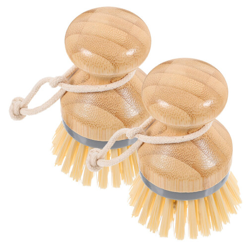 2Pz Spazzole Cucina Resistenti in Bamboo Khaki Per Piatti E