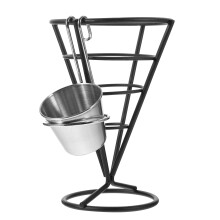 1 Set Rvs Kegelvormige Snackstandaard met Mandje en Sausbeker