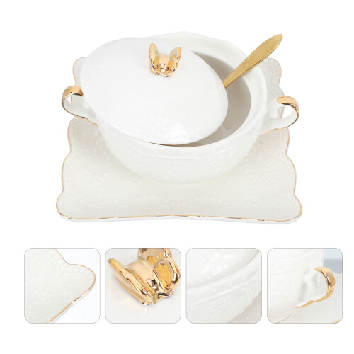1 Set Stijl Relief Dubbele Handgreep Dessert Opbergkom 2