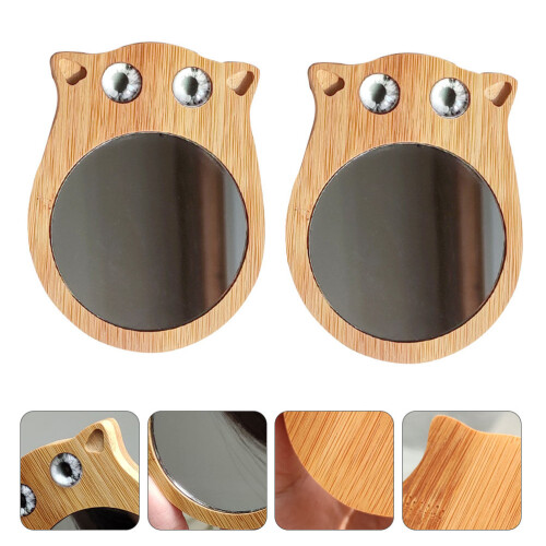 2St Mini Make-Up Spiegel Hout Compact Voor 2