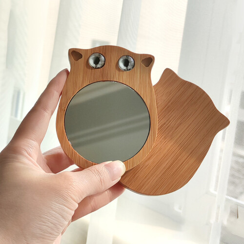 2St Mini Make-Up Spiegel Hout Compact Voor 1