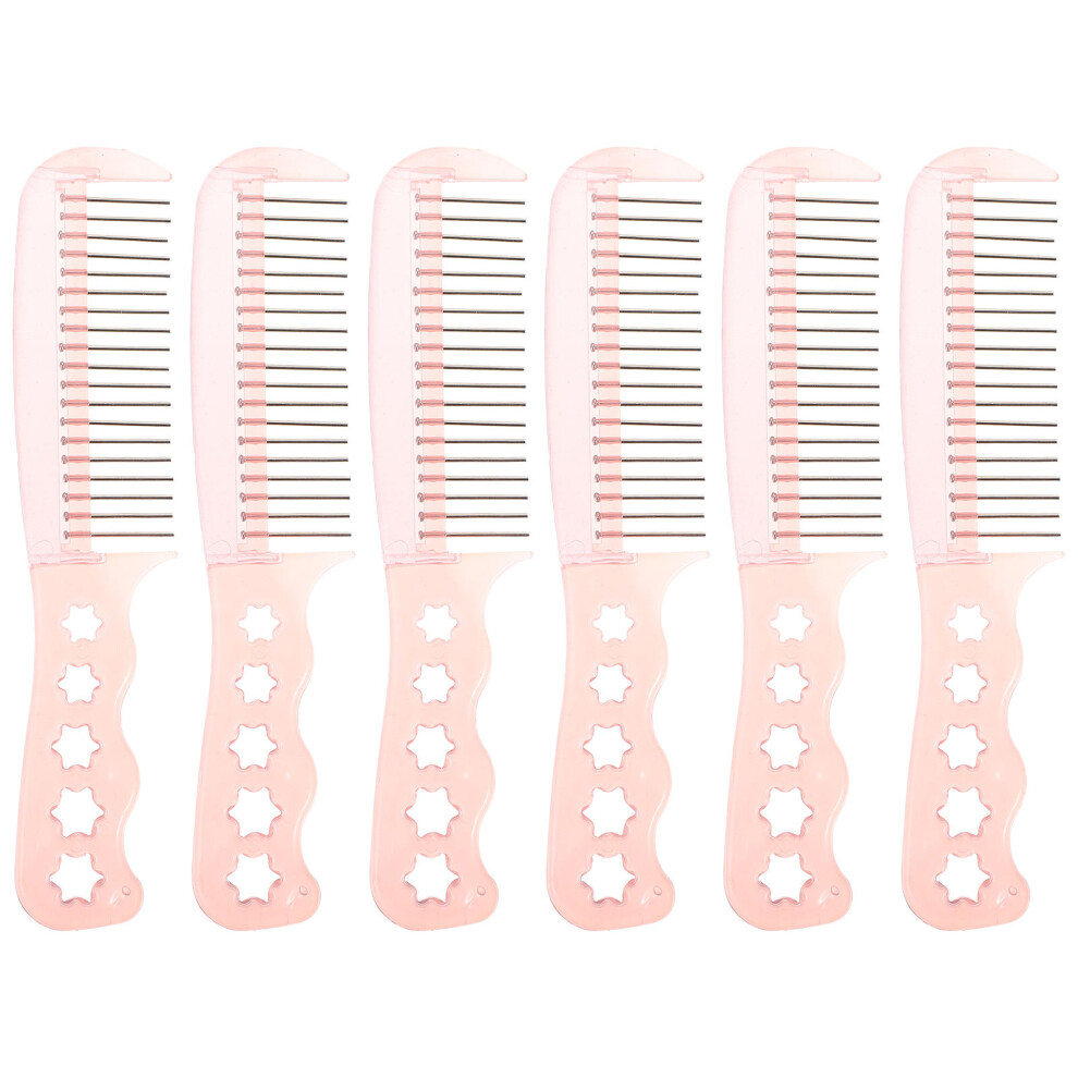 Aboofan Unisex Pink 6Pcs Anti-Static Steel Tooth Plastic Combs For Hairdressing Use