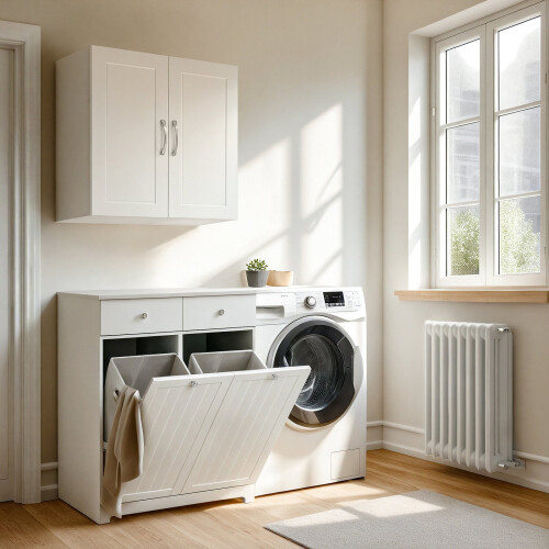 SoBuy Bathroom Cabinet with Laundry Baskets 1