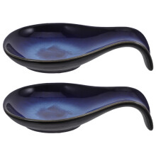 2Pcs Kiln Change Ceramic Spoon Rest Dark Blue Elegant Japanese Style