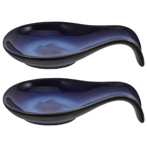 2Pcs Kiln Change Ceramic Spoon Rest Dark Blue Elegant Japanese Style