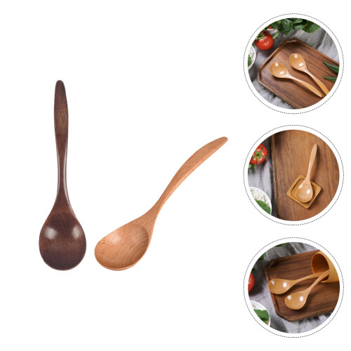 2 Pcs Colheres De Madeira Para Crianças, Sopa E Arroz 2