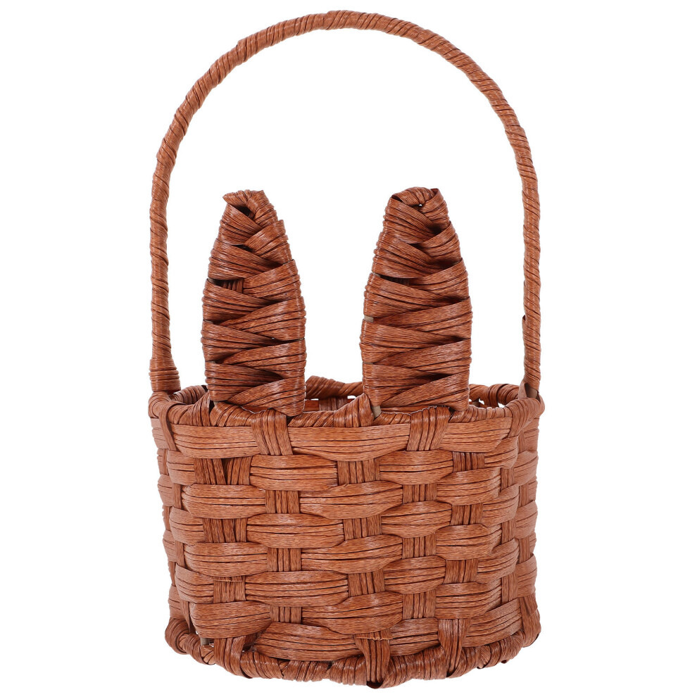 Koszyk Z Plecionych Uszami ZająCzka Z Kwiatami I Ozdobnym Uchwytem-image