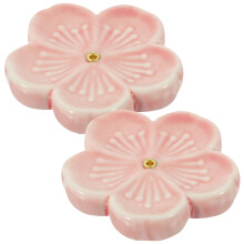 2Pcs Ceramic Incense Plates Pink Flower Shaped Decorative Burners