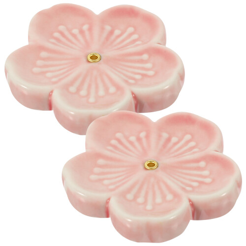2Pcs Ceramic Incense Plates Pink Flower Shaped Decorative Burners