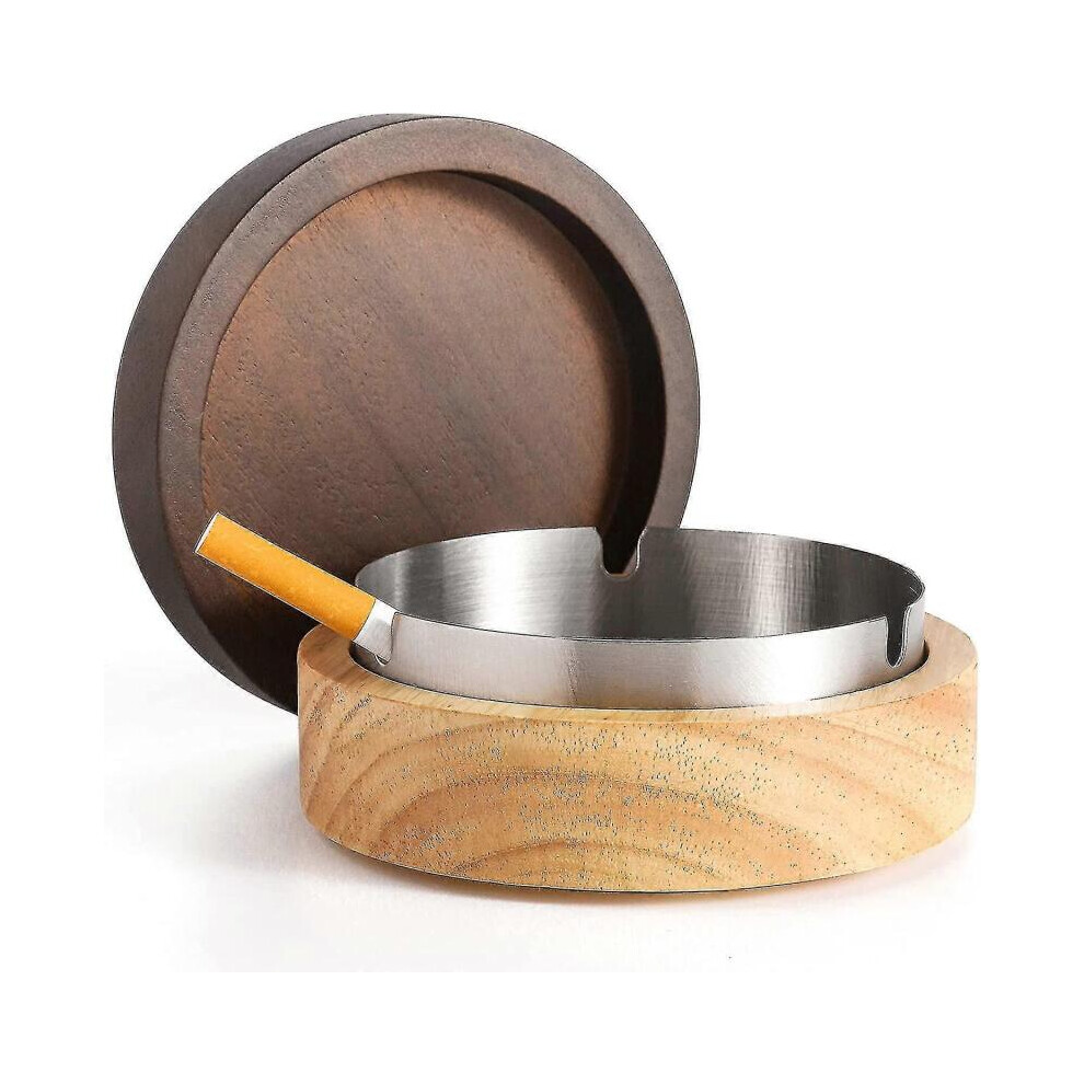 Decorative Ashtray Ashtray Outdoor With Lid Modern Windproof Wooden Ash Holder Durable Stainless Steel Liner Tabletop Smokeless Creative Ash