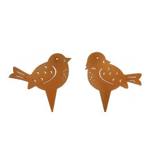 Ensemble de piquets décoratifs de jardin,-Deux oiseaux rouillés
