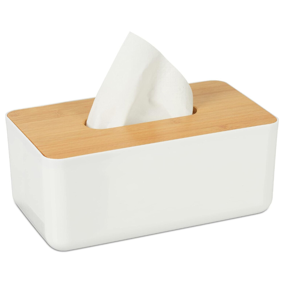 Casual Japanese cloth box, bamboo with lid, bathroom, modern design, plastic, height x width x depth: 10 x 23 x 13 cm, white/natural color-image-OPC-PM7H2CK-NEW
