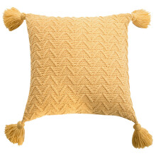 1St Kissenbezug Aus Chenille Gestrickt Mit Quaste Hellgelb