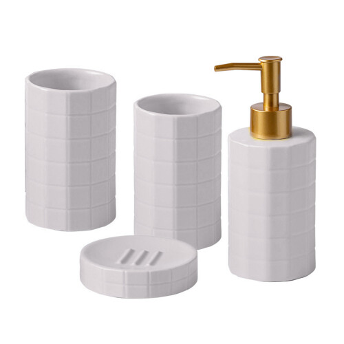 Elegant Ceramic Bathroom Set NonSlip-Light Grey Four Piece Set