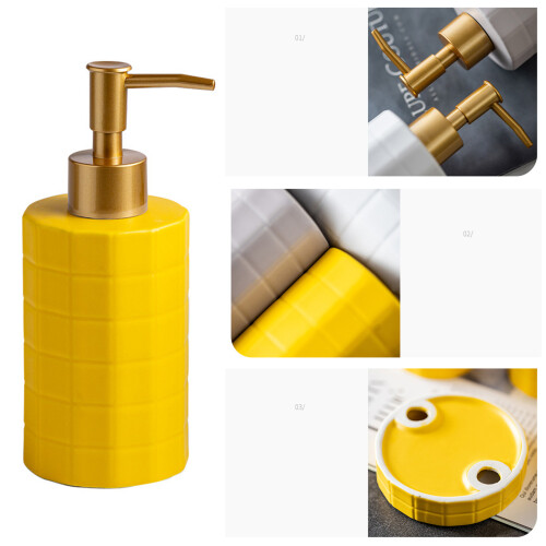 Ceramic Bathroom Essential Bundle Soap-Yellow Three Piece Set 2