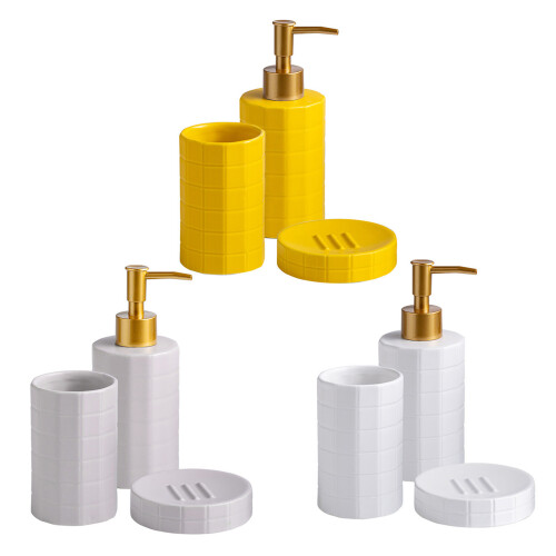 Ceramic Bathroom Essential Bundle Soap-Yellow Three Piece Set 1