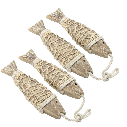 4 Strings Holzfisch : Handgeschnitztes Nautisches Ornament Für Küste 1