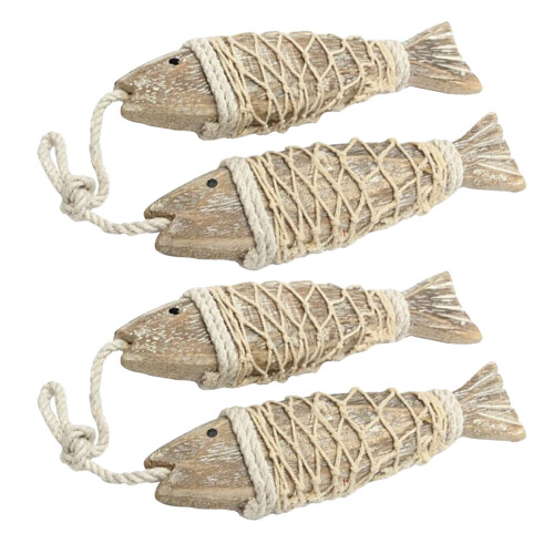 4 Strings Holzfisch : Handgeschnitztes Nautisches Ornament Für Küste 2
