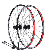Mountain Bike Wheelset 26/27.5 Inch, Aluminum DualWall Rim, 28H, 5-Bearing Hubs, 6-Bolt Disc, QR, Black, Fits 8-11 Speed