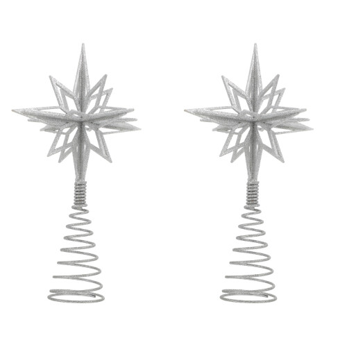 2Pcs Quality Iron Silver Star Christmas Tree Toppers 1