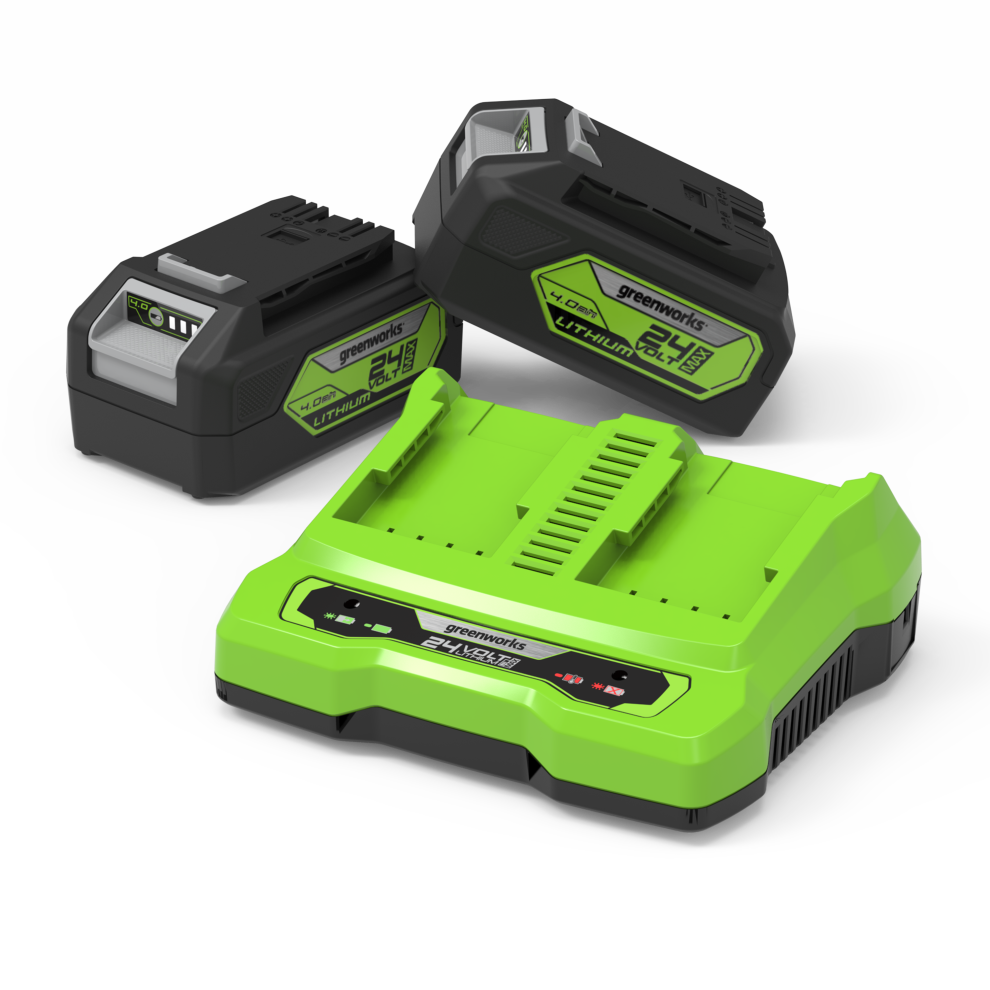 Greenworks 24V Starter Kit 2X 4Ah Batteries + Dual Charger