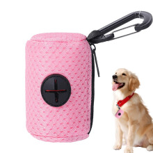 Dog Bag Holder Mesh Fabric Attachment With Zipper Large Capacity Poop Holder Pink For Running And Hiking