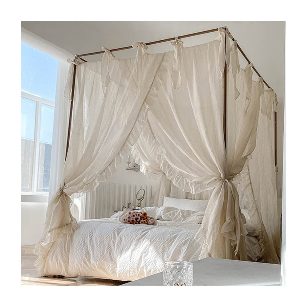 Princess Room Linen Bed Canopy Mosquito Net Romantic Bedroom Decor, 120X200cm, 120/150/180/200Cm White