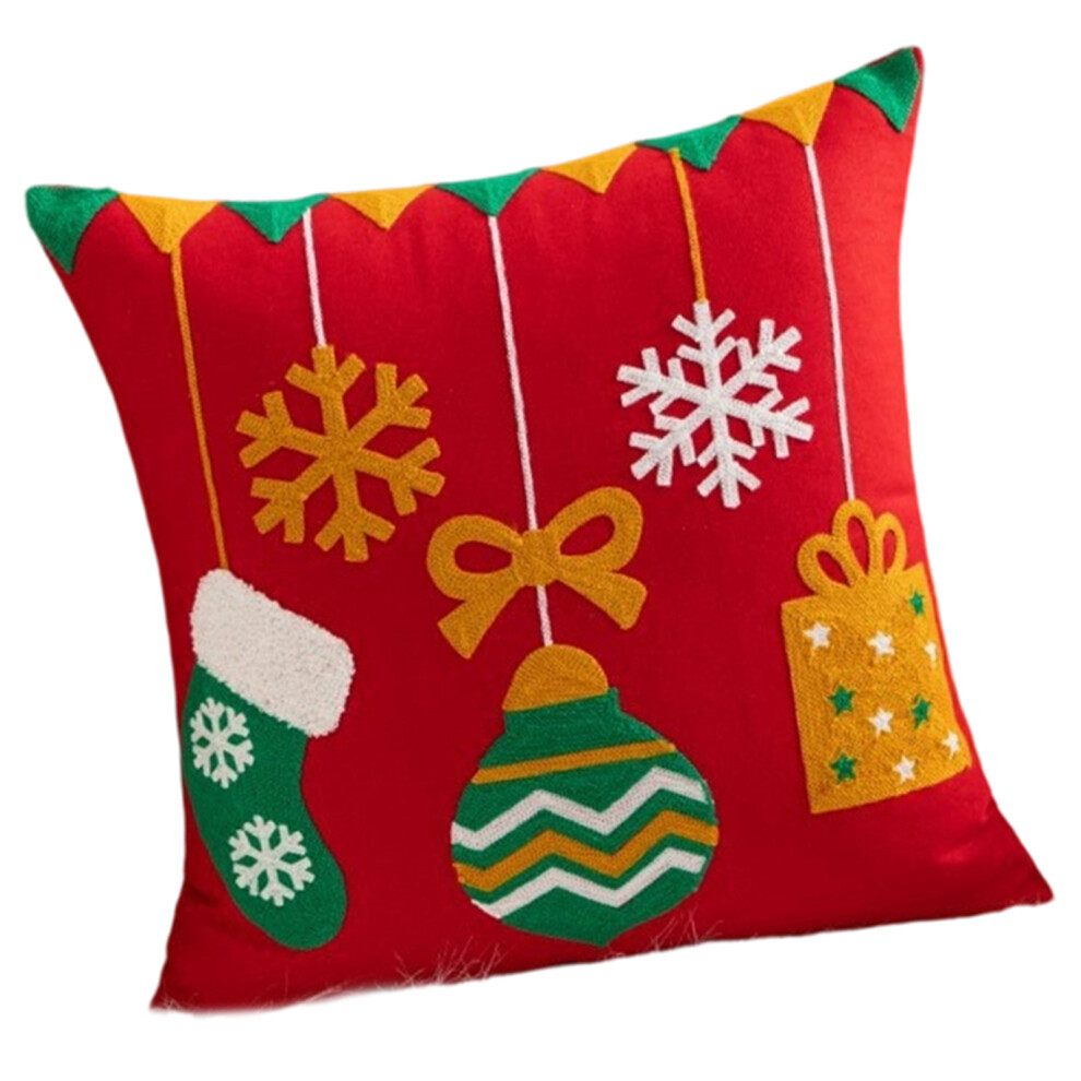 Christmas Santa Embroidered Decorative Pillow Case Canvas-E.