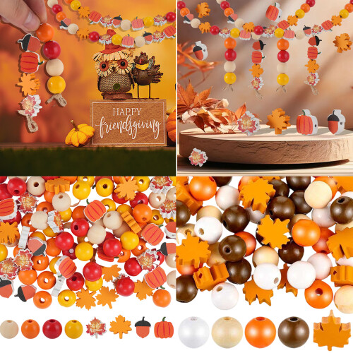 Ensemble de perles en bois pour l'artisanat de Thanksgiving,-70 1