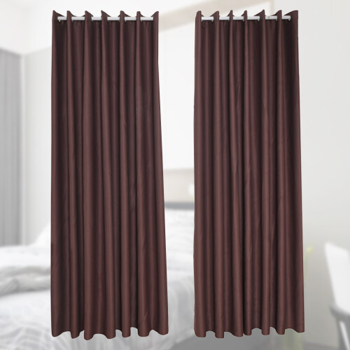 Bedroom Curtains Polyester Brown 2pcs 1