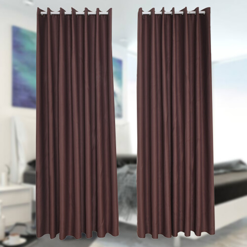 Bedroom Curtains Polyester Brown 2pcs 2
