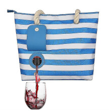 (Blue) Beach Wine Purse Canvas Tote Handbag With Hidden Dispenser Insulated Compartment