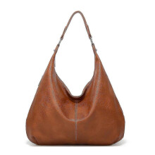 (Brown) Tote Bags for Women Soft PU Leather Shoulder Bag Vintage Slouchy Handbag with Zipper