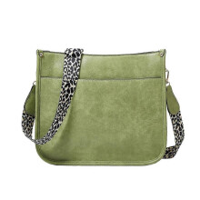 (Green) 013 Leopard Strap PU Leather Single-shoulder Waterproof Crossbody Tote Bag