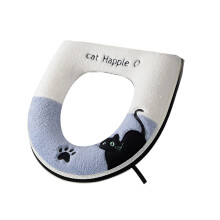 Cartoon Cats Toilet Seat Cover Soft Flannel Winter Warm-Blue