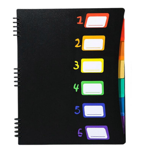 (Black) 6 Pockets Expanding File Folder Letter Size Document Organiser Expandable Sorting Folder with Removable Pages 317x250mm  White