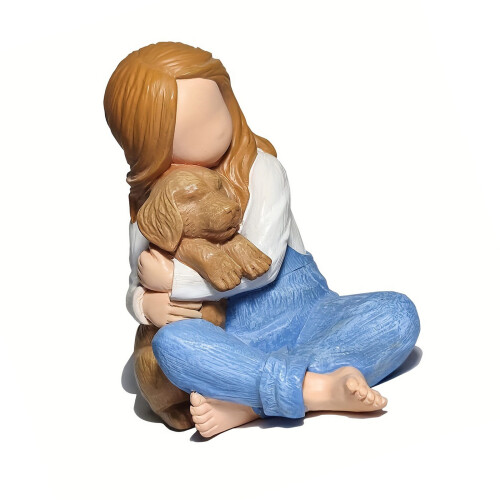 Süßes Mädchen mit Haustier-Hund-Figur, künstlerisches