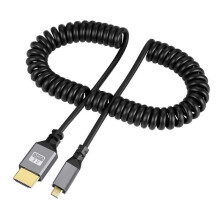 (TO Micro HDMI) 0.5-2.4M HDMI-compatible Coiled Cable,Male to Male Spring Spiral Cable Support 3D 1080P for Camera, Monitor