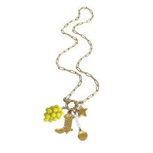 (Grape) Statement Necklace Stainless Steel Necklace for Women Highlighting Imitation Pearls and Grape Blueberry Shell Pendant
