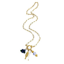 (blueberry) Statement Necklace Stainless Steel Necklace for Women Highlighting Imitation Pearls and Grape Blueberry Shell Pendant