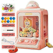 (Pink 20 Accessories) Children's DIY Electric Claw Machine for Boys and Girls to Catch Mini Dolls Gacha Music Game Children's Toys 25-26s
