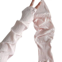 (Pink) Sun Blocking Arm Sleeves Fingerless Ice Silk Cooling Arm Sleeves for Women Outdoor Activity Summer Essential Gear White