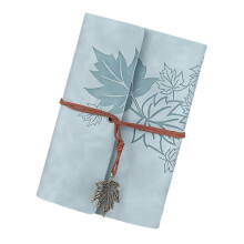 (blue) Refillable Notebook Travel Journal With 75 Sheets And 6 Rings Leather Binding Covers Leaf Pendant for Writing Journaling Red
