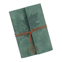 (Green) Refillable Notebook Travel Journal With 75 Sheets And 6 Rings Leather Binding Covers Leaf Pendant for Writing Journaling Red