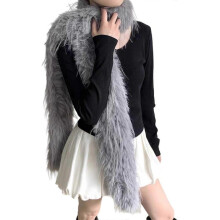 (Gray) Furry Plush Collar Scarf for Women Teens Thicken Warm Neck Wrap All Matching Shawl Cold Weather Casual Wear Collar Scarf White